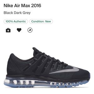 Nike Air Max 2016 Black Dark Grey 100% Authentic
